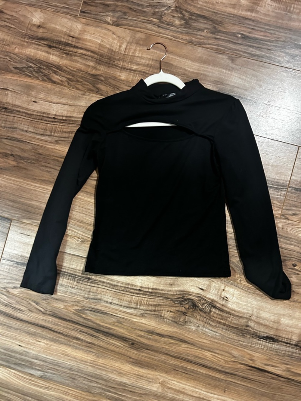 Long Sleeve Black Cutout Women's Top